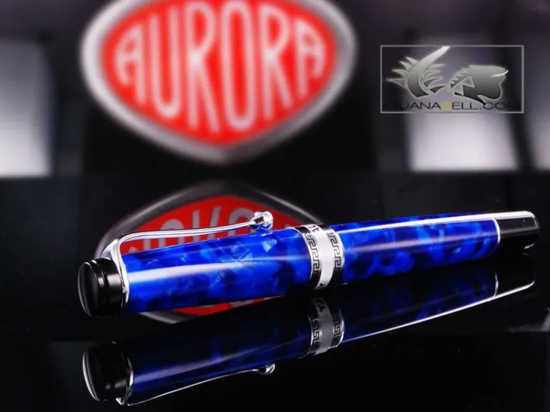 Aurora Optima - Auroloide Blue w/ Chrome Rollerball Pen - AU-975CBA by