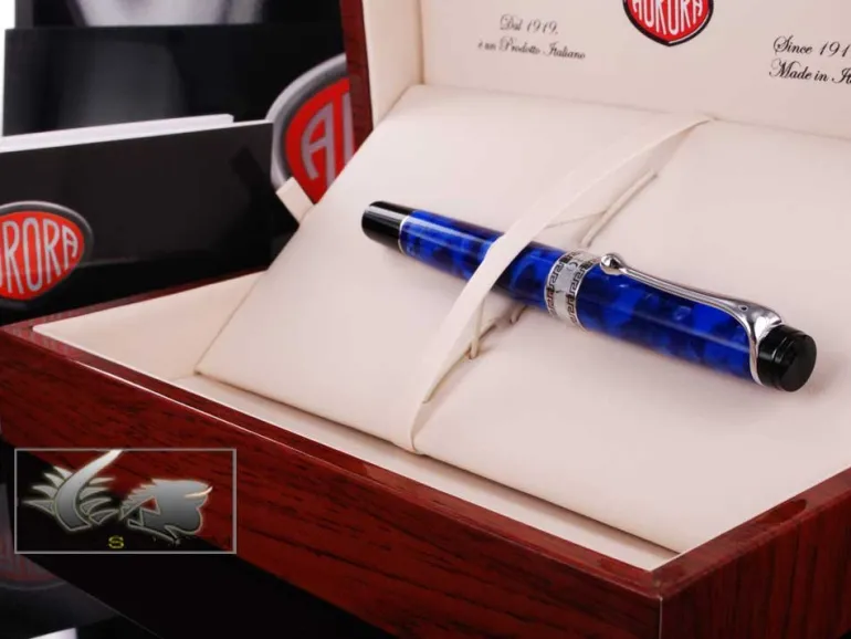 Aurora Optima - Auroloide Blue w/ Chrome Rollerball Pen - AU-975CBA by