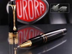 Aurora Optima - Resin Black w/ Gold Plated Trim Rollerball Pen - AU-97