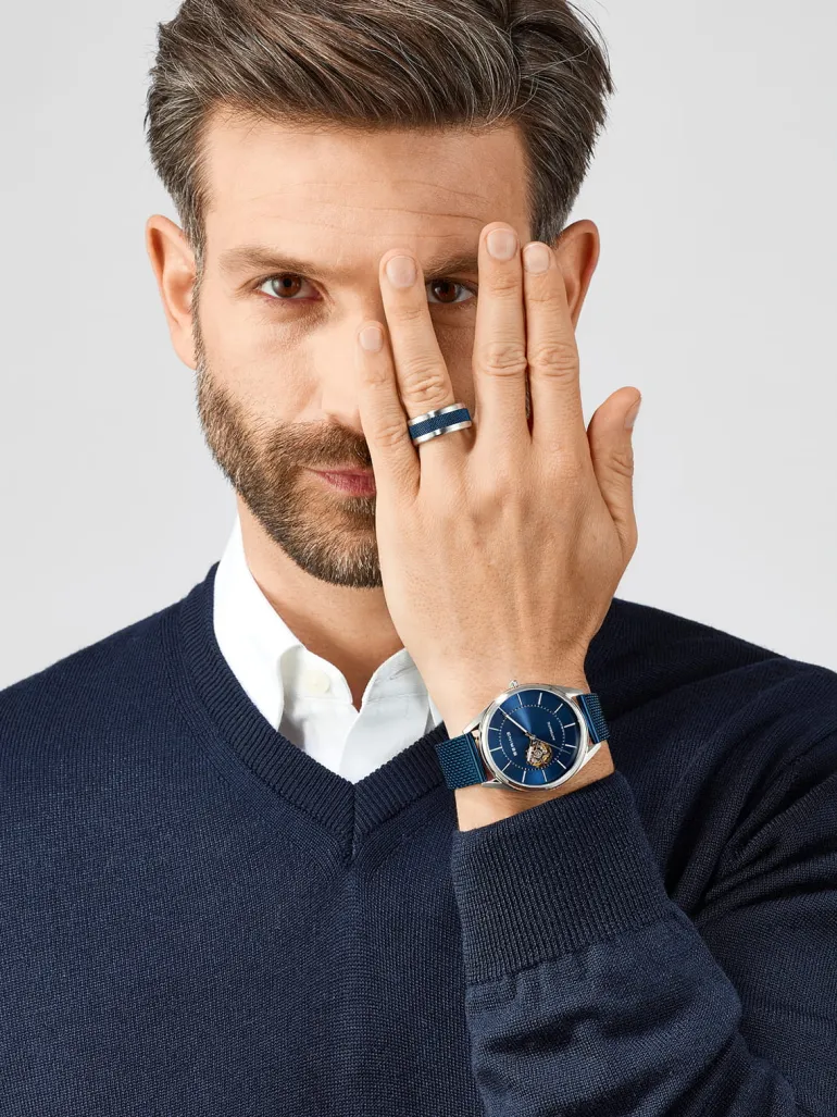 Bering Mens Watch Automatic polished brushed silver Blue Dial 16743307