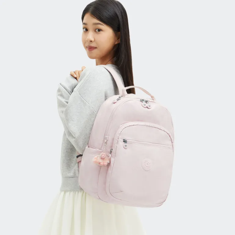 Kipling Seoul Large Metallic Pink Shine Laptop Backpack | Altman Luggage