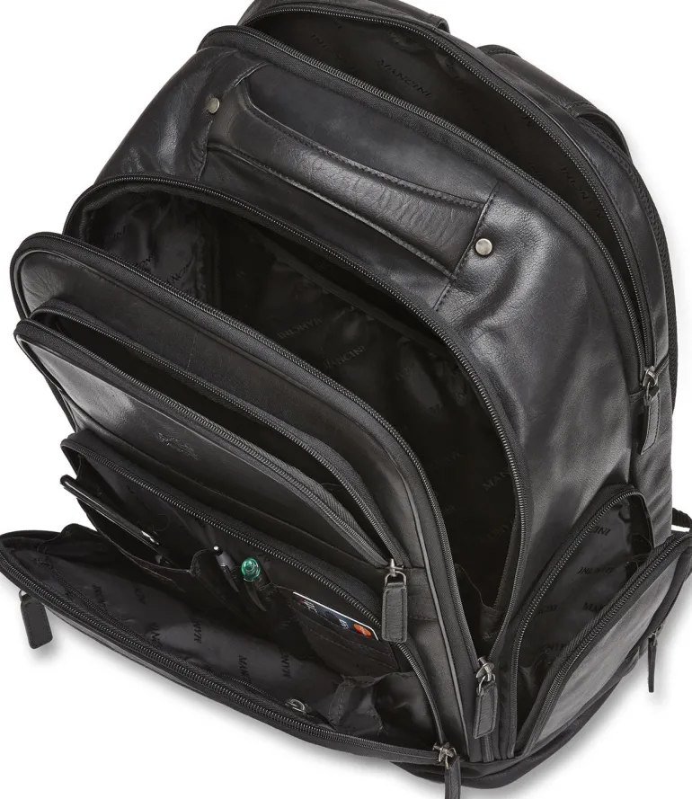 Mancini Leather Backpack for 15.6" Laptop with RFID Secure Pocket, 12.