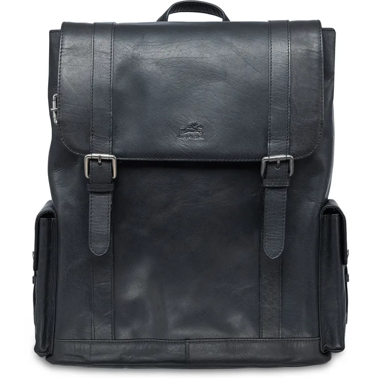 Mancini Leather Backpack for 15'' Laptop, 12.75" x 5.25" x 14.5", Blac