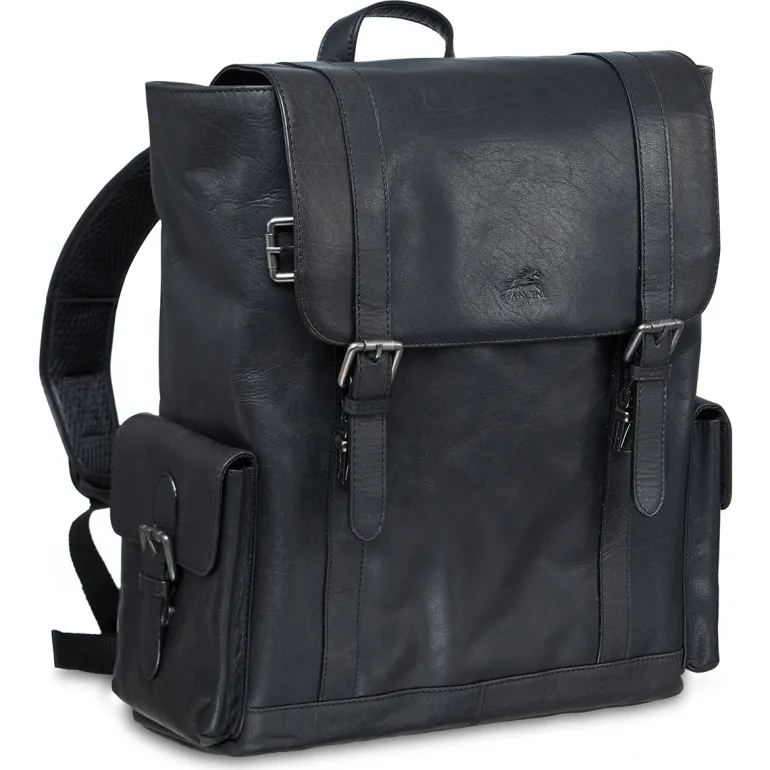 Mancini Leather Backpack for 15'' Laptop, 12.75" x 5.25" x 14.5", Blac