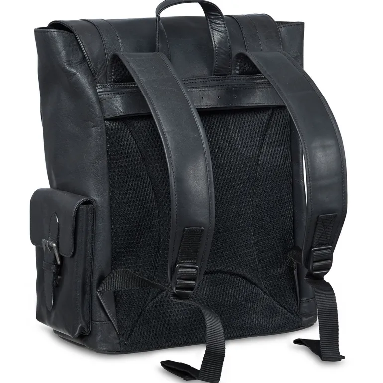Mancini Leather Backpack for 15'' Laptop, 12.75" x 5.25" x 14.5", Blac