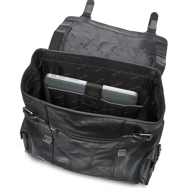 Mancini Leather Backpack for 15'' Laptop, 12.75" x 5.25" x 14.5", Blac
