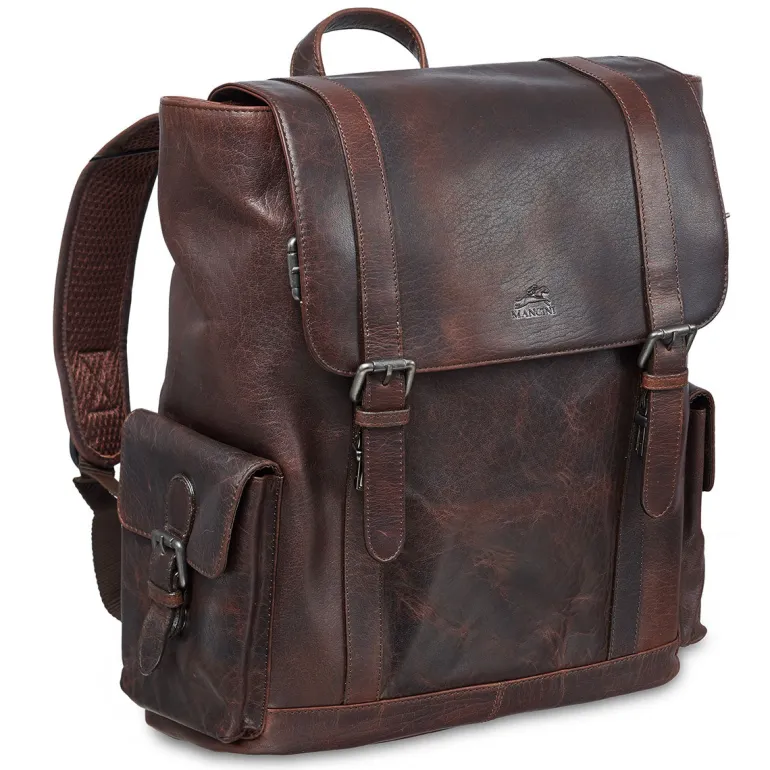 Mancini Leather Backpack for 15'' Laptop, 12.75" x 5.25" x 14.5", Brow