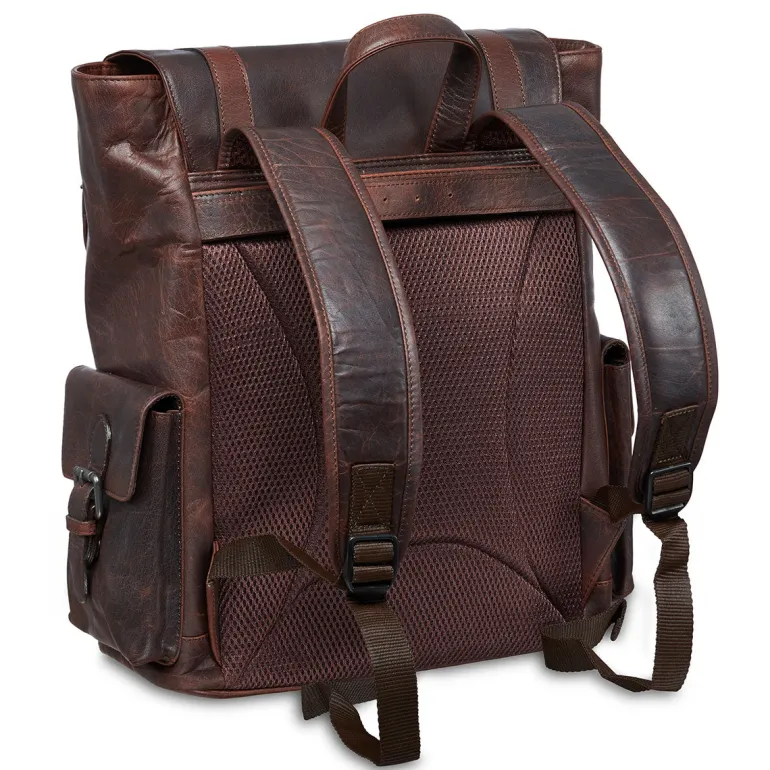 Mancini Leather Backpack for 15'' Laptop, 12.75" x 5.25" x 14.5", Brow