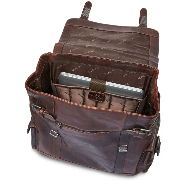 Mancini Leather Backpack for 15'' Laptop, 12.75" x 5.25" x 14.5", Brow