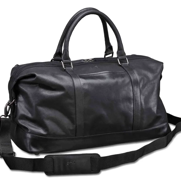 Mancini Leather Carry-on Duffle Bag, 20" x 10" x 12", Black