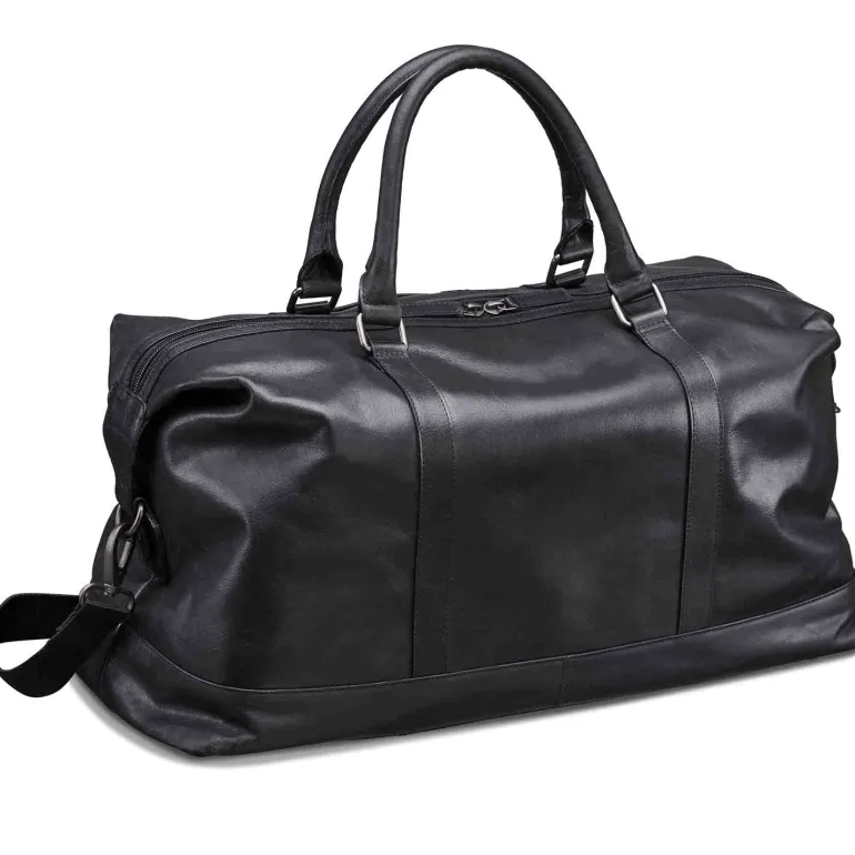 Mancini Leather Carry-on Duffle Bag, 20" x 10" x 12", Black