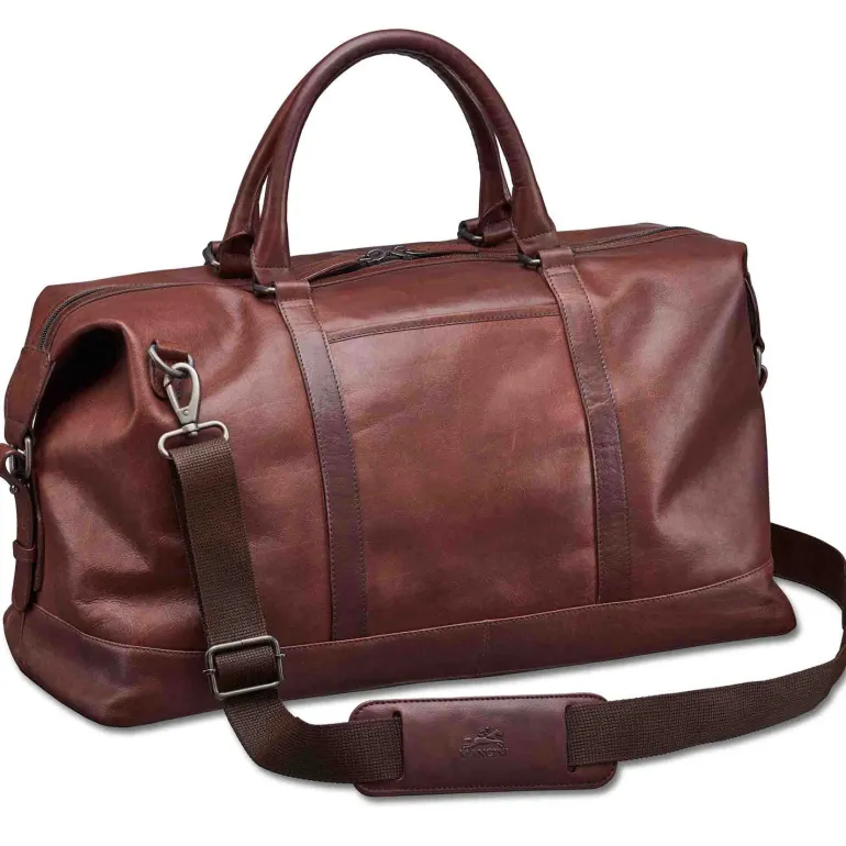 Mancini Leather Carry-on Duffle Bag, 20" x 10" x 12", Brown
