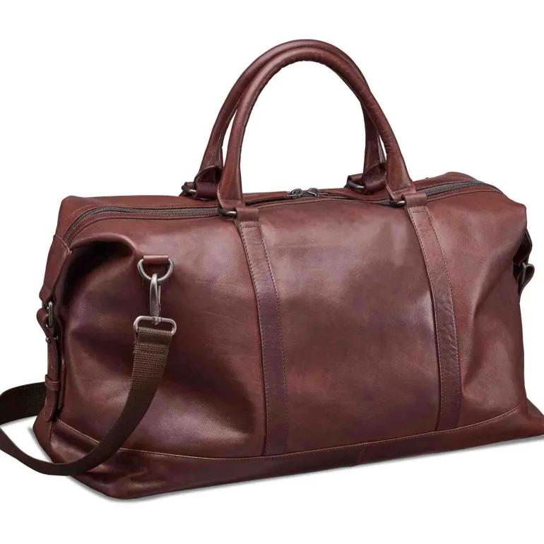 Mancini Leather Carry-on Duffle Bag, 20" x 10" x 12", Brown
