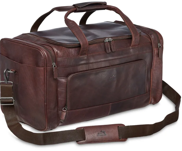 Mancini Leather Carry-on Duffle Bag, 20" x 10.75" x 10.75", Brown