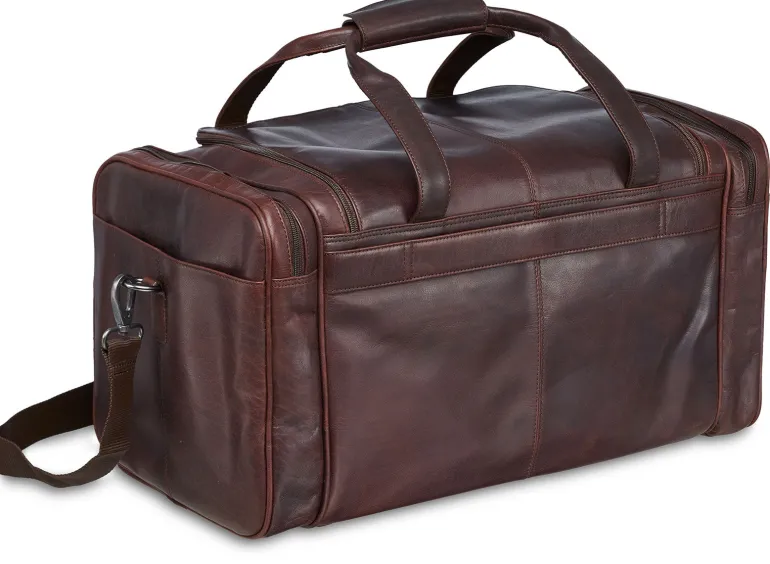 Mancini Leather Carry-on Duffle Bag, 20" x 10.75" x 10.75", Brown