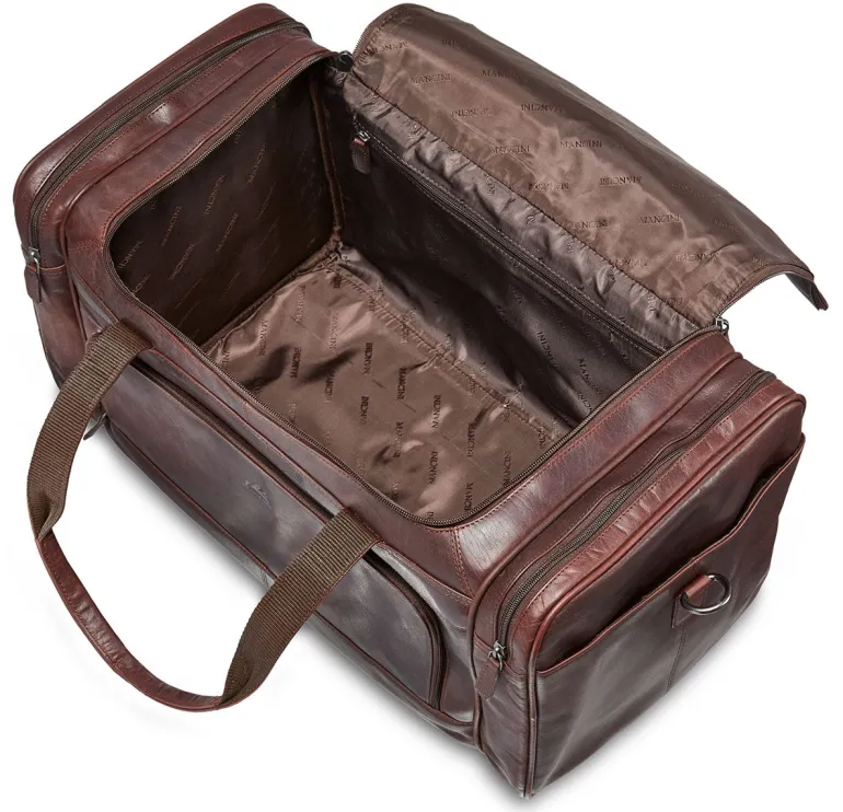 Mancini Leather Carry-on Duffle Bag, 20" x 10.75" x 10.75", Brown