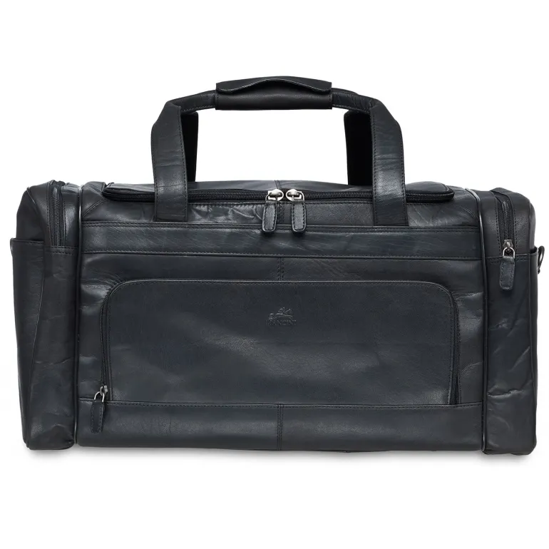 Mancini Leather Carry-on Duffle Bag, 20" x 10.75" x 10.75", Black