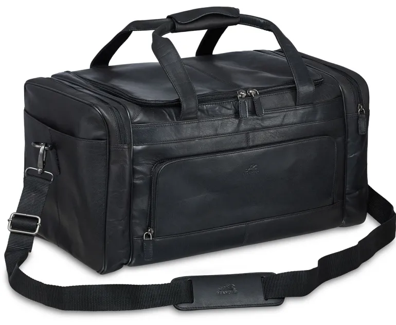 Mancini Leather Carry-on Duffle Bag, 20" x 10.75" x 10.75", Black