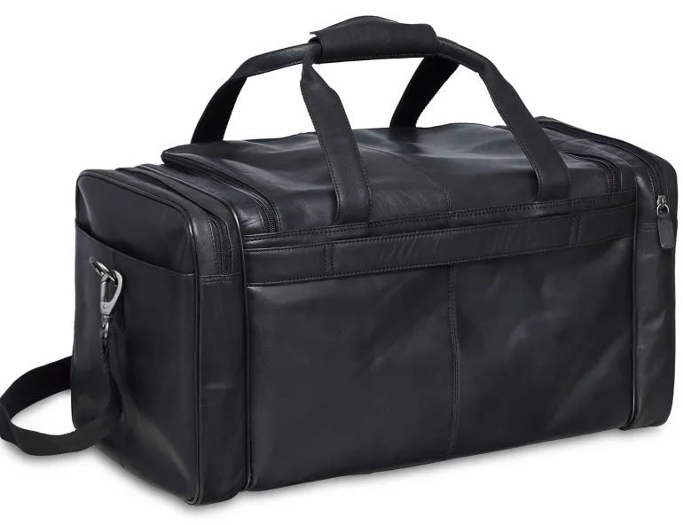Mancini Leather Carry-on Duffle Bag, 20" x 10.75" x 10.75", Black