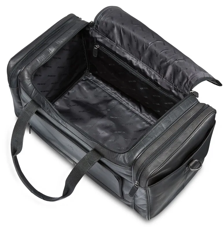 Mancini Leather Carry-on Duffle Bag, 20" x 10.75" x 10.75", Black