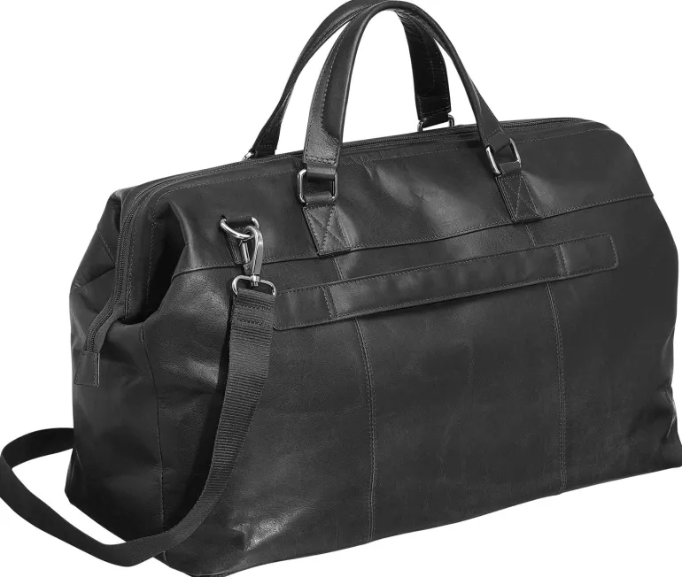 Mancini Leather Classic Carry-on Duffle Bag, 20" x 10" x 13.5", Black