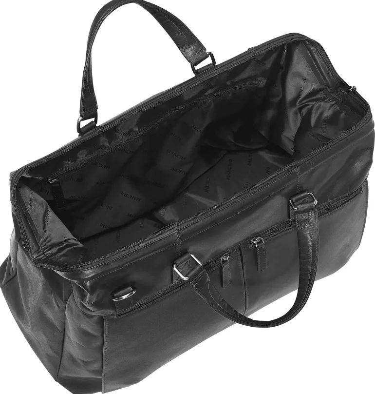 Mancini Leather Classic Carry-on Duffle Bag, 20" x 10" x 13.5", Black