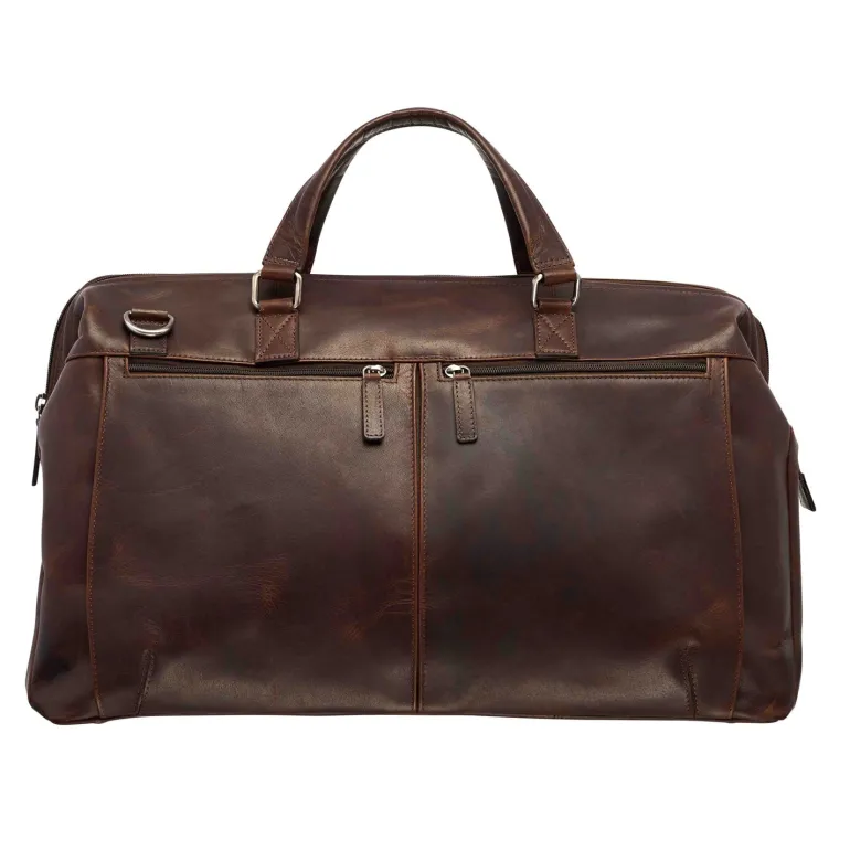 Mancini Leather Classic Carry-on Duffle Bag, 20" x 10" x 13.5", Brown