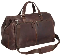 Mancini Leather Classic Carry-on Duffle Bag, 20" x 10" x 13.5", Brown