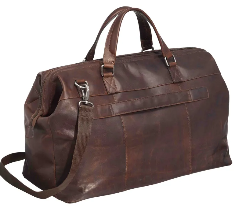 Mancini Leather Classic Carry-on Duffle Bag, 20" x 10" x 13.5", Brown