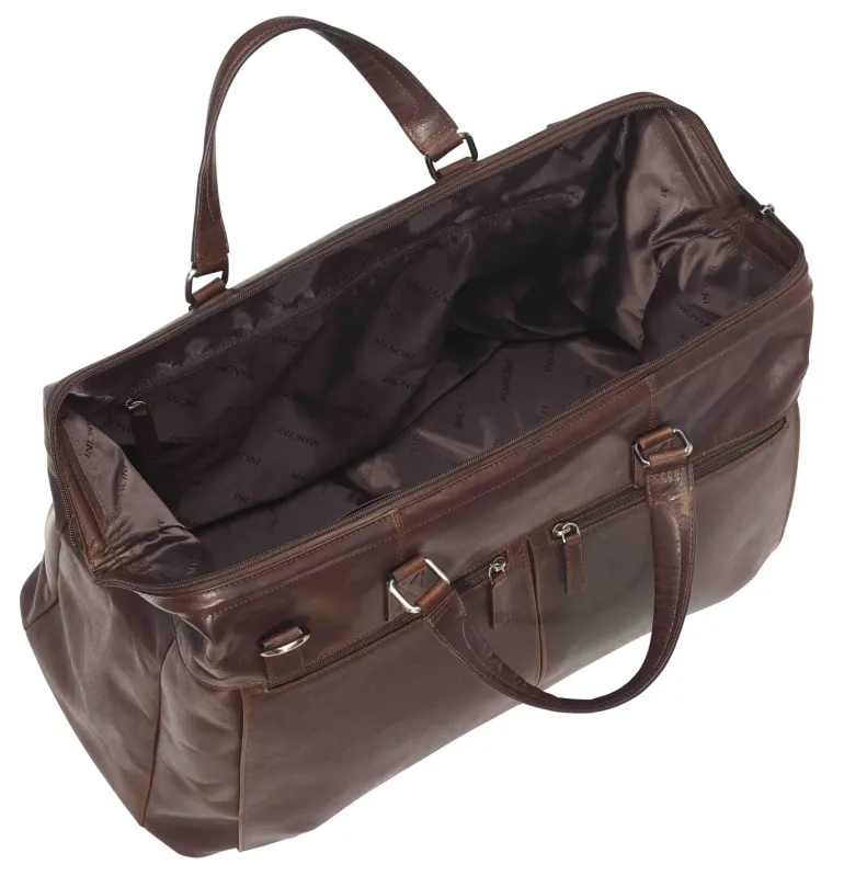 Mancini Leather Classic Carry-on Duffle Bag, 20" x 10" x 13.5", Brown