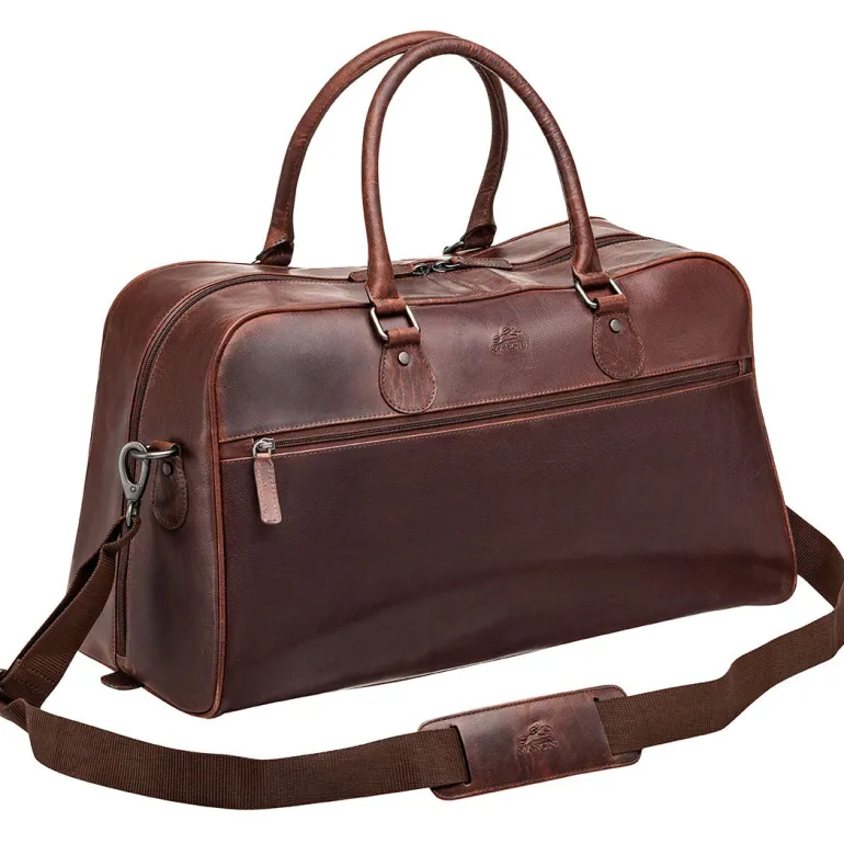 Mancini Leather Classic Duffle Bag, 21.5" x 11" x 14", Brown