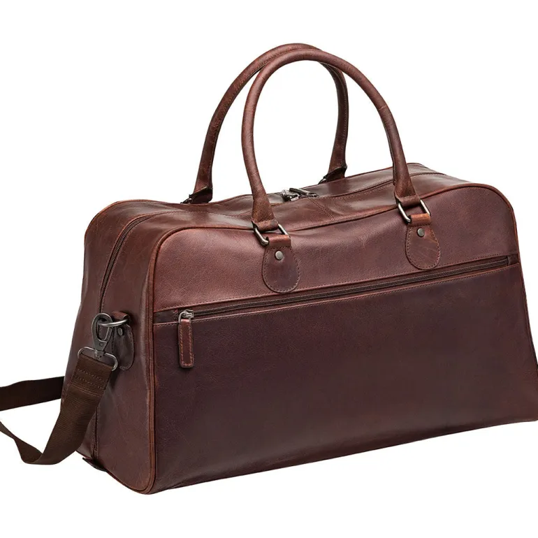 Mancini Leather Classic Duffle Bag, 21.5" x 11" x 14", Brown