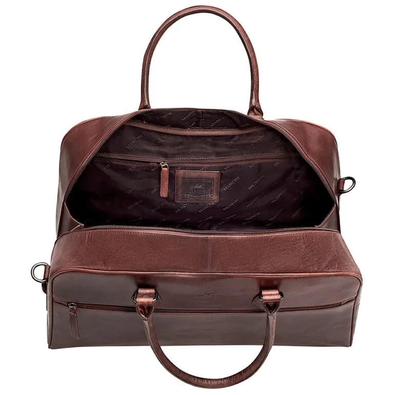 Mancini Leather Classic Duffle Bag, 21.5" x 11" x 14", Brown