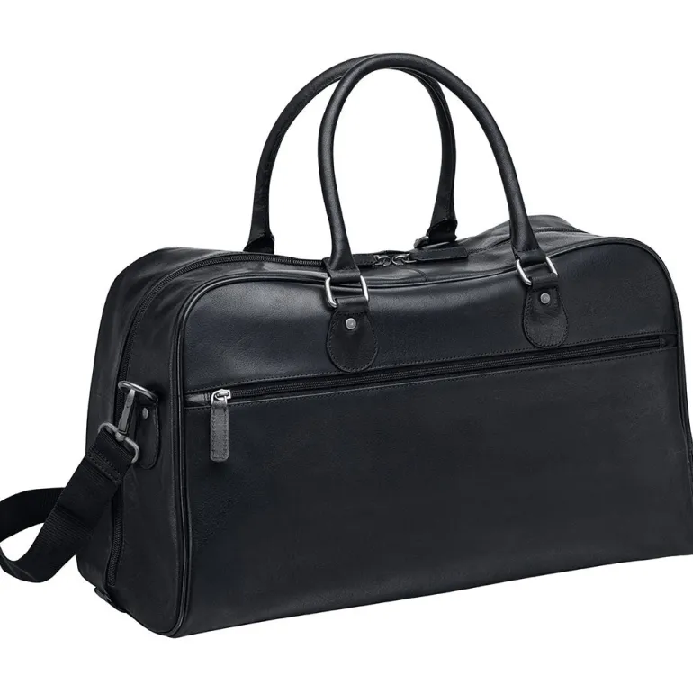Mancini Leather Classic Duffle Bag, 21.5" x 11" x 14", Black
