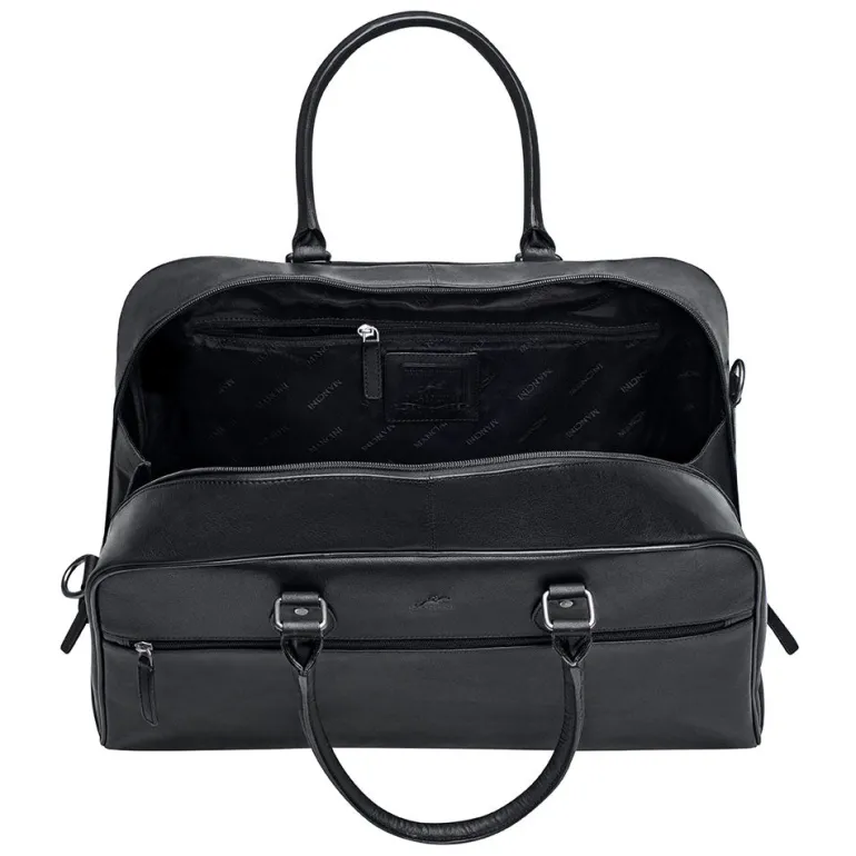 Mancini Leather Classic Duffle Bag, 21.5" x 11" x 14", Black