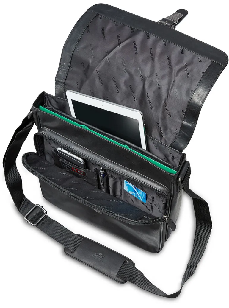 Mancini Leather Crossover Bag for 12" Laptop / Tablet with RFID Secure