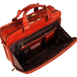 Mancini Leather Double Compartment Briefcase Laptop and Tablet Brown