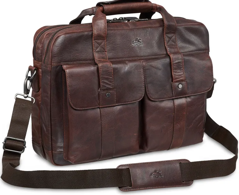 Mancini Leather Double Compartment Briefcase for 15.6" Laptop with RFI