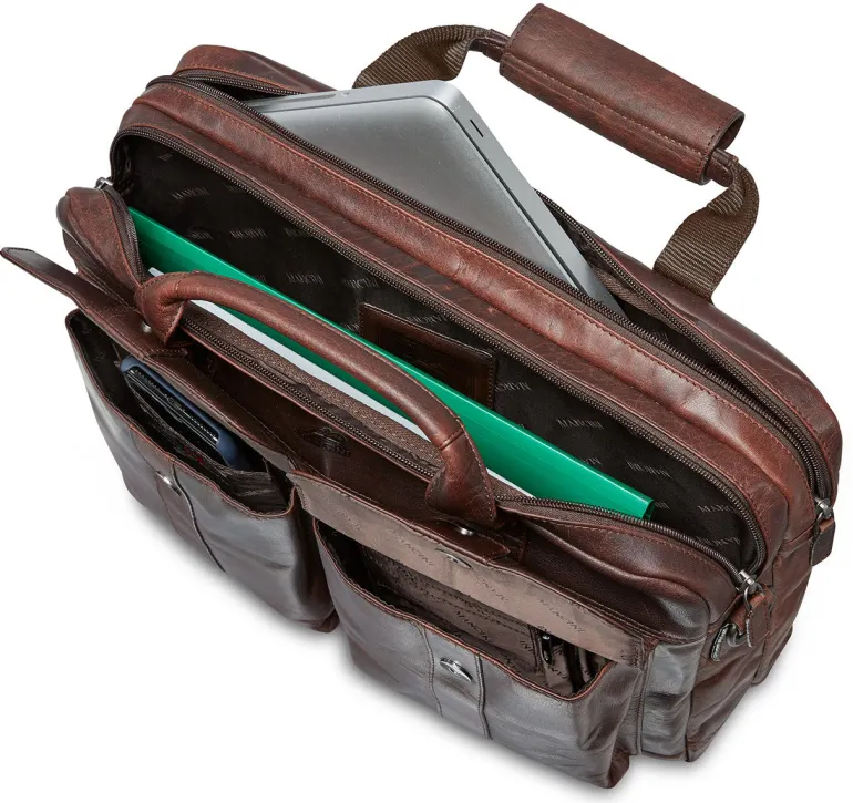Mancini Leather Double Compartment Briefcase for 15.6" Laptop with RFI