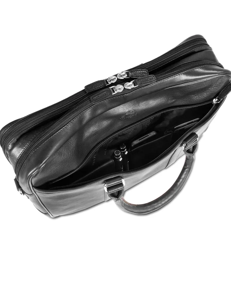 Mancini Leather Double Compartment Zippered Briefcase for 15.6" Laptop
