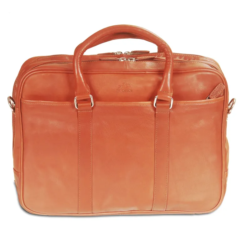 Mancini Leather Double Compartment Zippered Briefcase for 15.6" Laptop