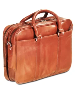 Mancini Leather Double Compartment Zippered Briefcase for 15.6" Laptop
