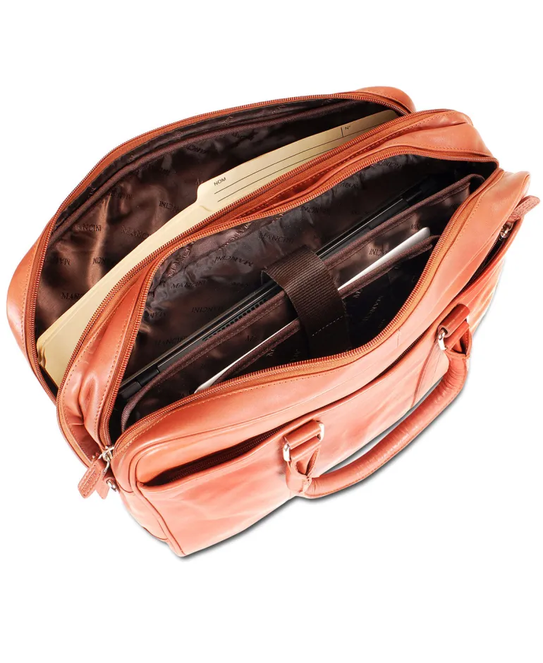 Mancini Leather Double Compartment Zippered Briefcase for 15.6" Laptop