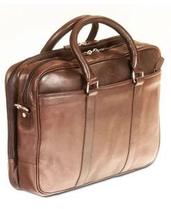 Mancini Leather Double Compartment Zippered Briefcase for 15.6" Laptop