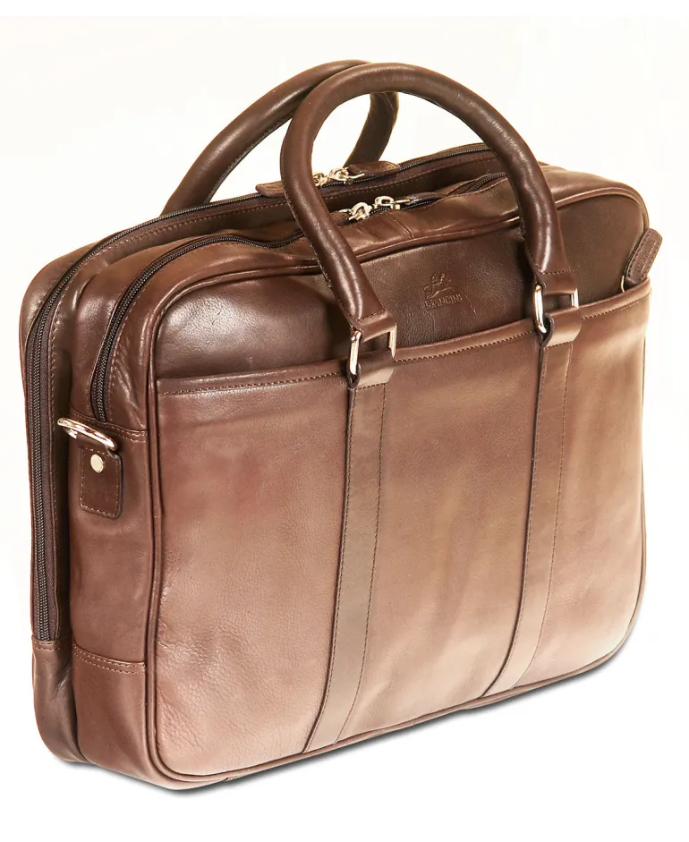 Mancini Leather Double Compartment Zippered Briefcase for 15.6" Laptop