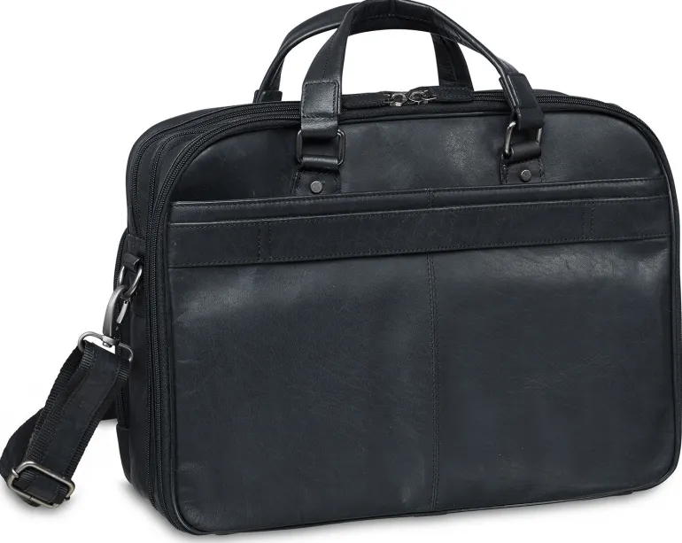 Mancini Leather Expandable Double Compartment Briefcase for 15.6'' Lap