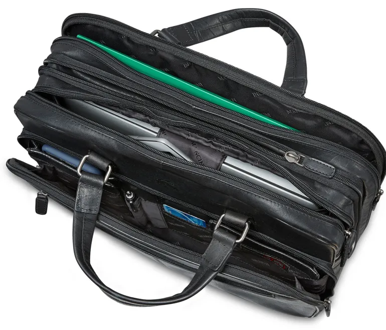 Mancini Leather Expandable Double Compartment Briefcase for 15.6'' Lap