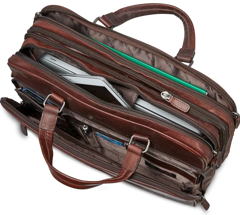 Mancini Leather Expandable Double Compartment Briefcase for 15.6'' Lap