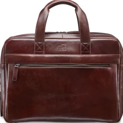 Mancini Leather Laptop Double Compartment Briefcase Brown