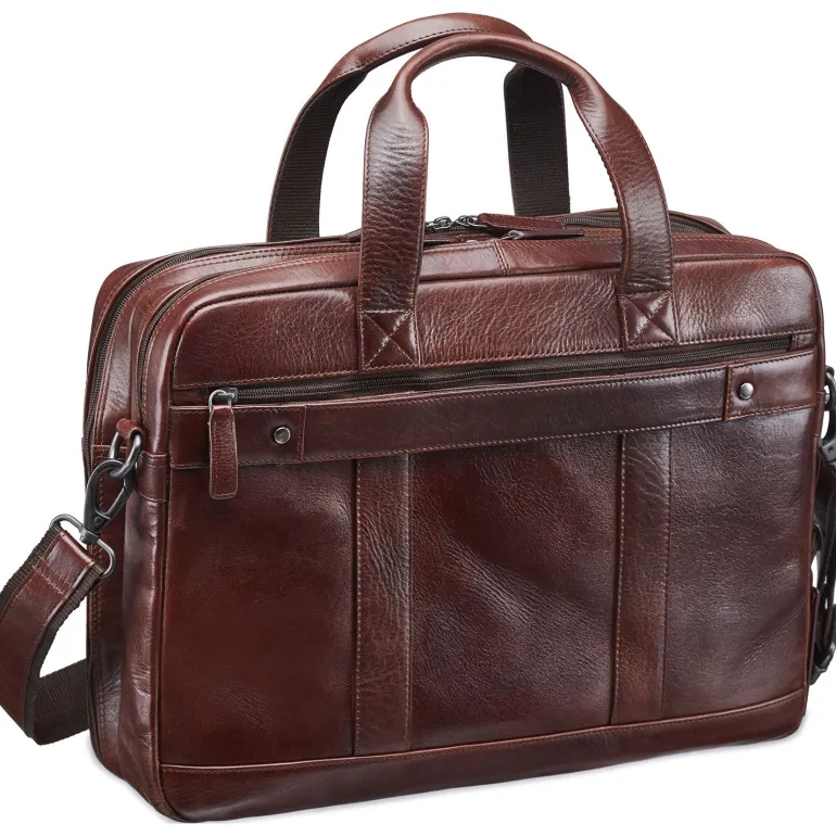 Mancini Leather Laptop Double Compartment Briefcase Brown